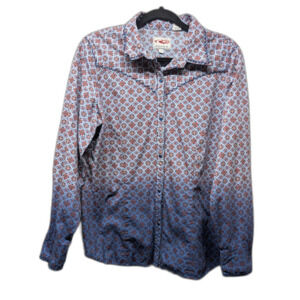 Roper Mens L Western Shirt Blue Red Geometric Pearl Snap Ombre Cotton Cowboy